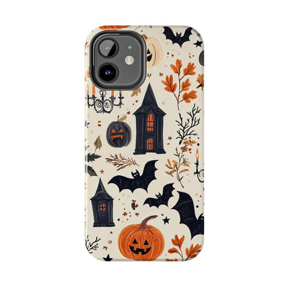 Haunted Halloween iPhone Case – Haunted House, Bats, and Pumpkins Design