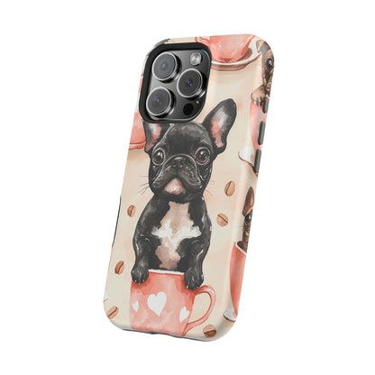 French Bulldogs in Coffee Cup MagSafe iPhone Case – Cute Dog Art, Shockproof & Slim Design