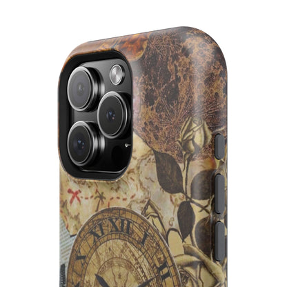 Steampunk Vintage Adventure MagSafe iPhone Case – Dual-Layer Protection with Antique Map and Clock Design