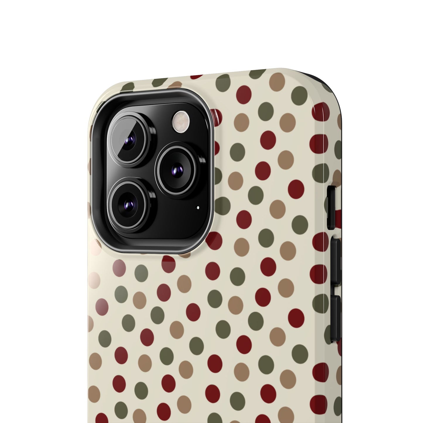 Festive Red & Green Polka Dots on Cream – iPhone Case