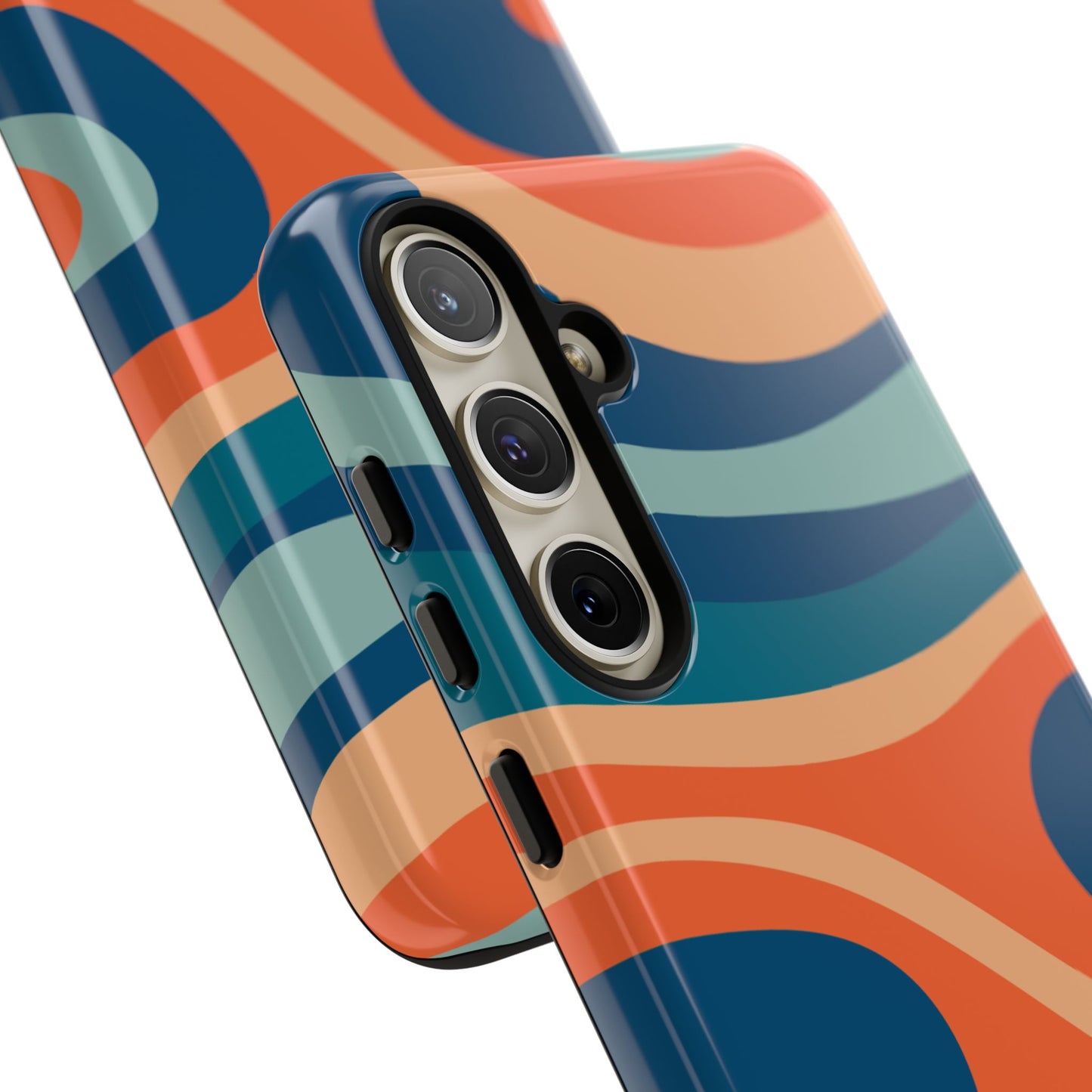 Retro Vibe Wavy Stripes Samsung Galaxy Case – 70s-Inspired in Teal, Orange, and Rust