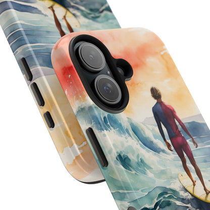 Surfer’s Sunset Wave iPhone Case – Vibrant Watercolor Design