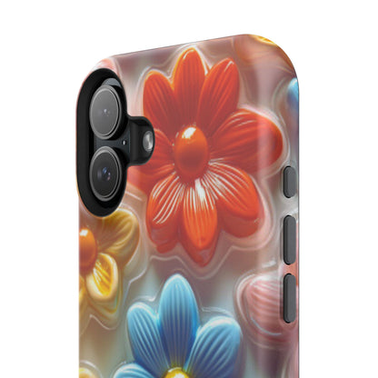 Glossy Retro Flower MagSafe iPhone Case – Colorful 3D Floral Design, Durable Protection