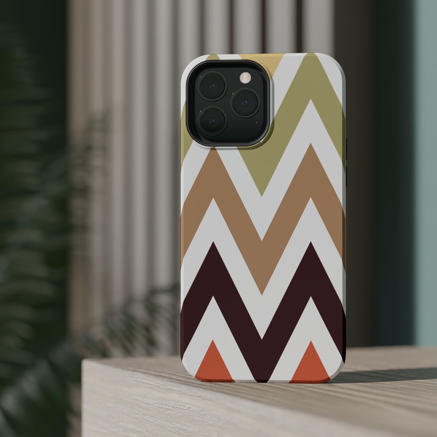 Earthy Chevron MagSafe iPhone Case – Boho-Inspired Design with Dual-Layer Protection