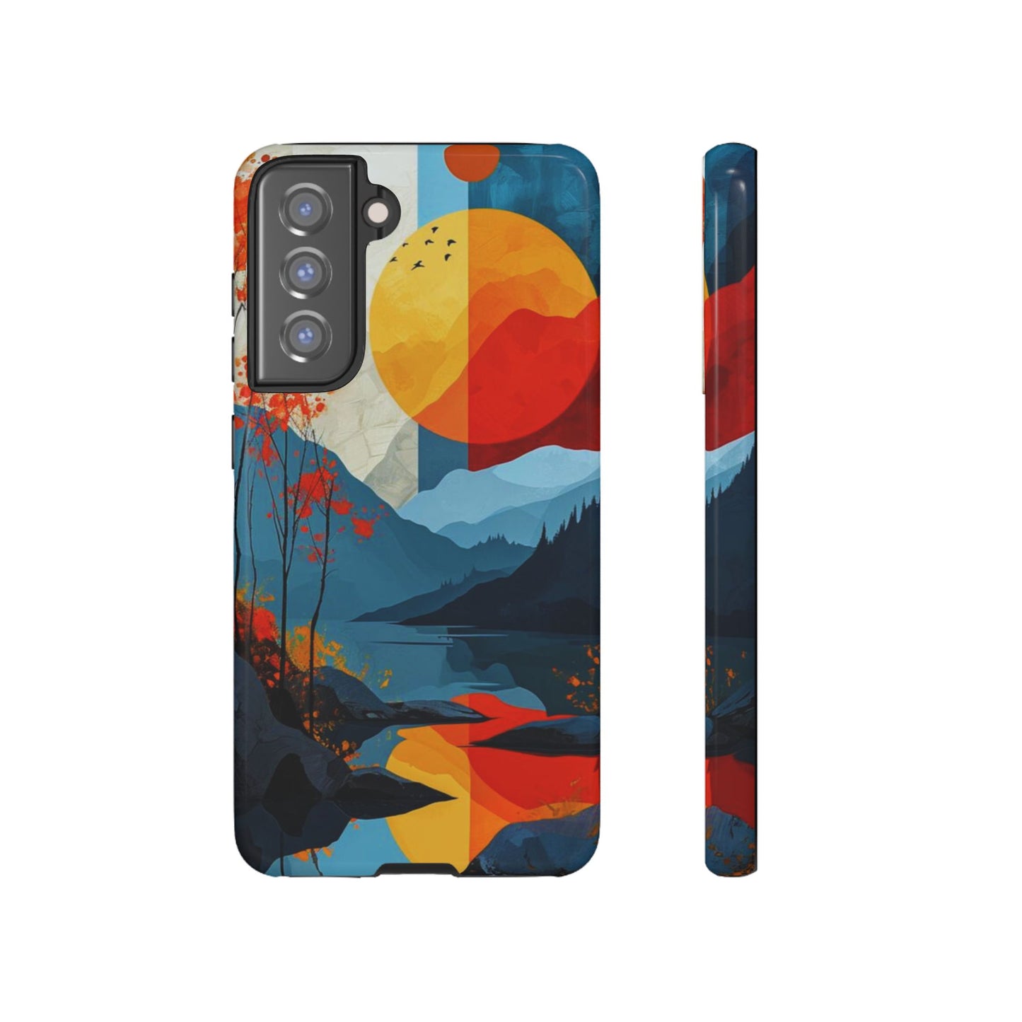 Abstract Autumn Landscape Samsung Galaxy Case – Bold Colorful Sunset Design, Dual-Layer Protection