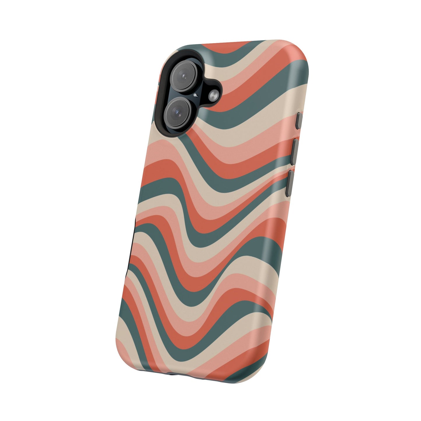 Groovy Waves MagSafe iPhone Case – Retro 70s-Inspired Stripes in Coral, Cream, and Teal