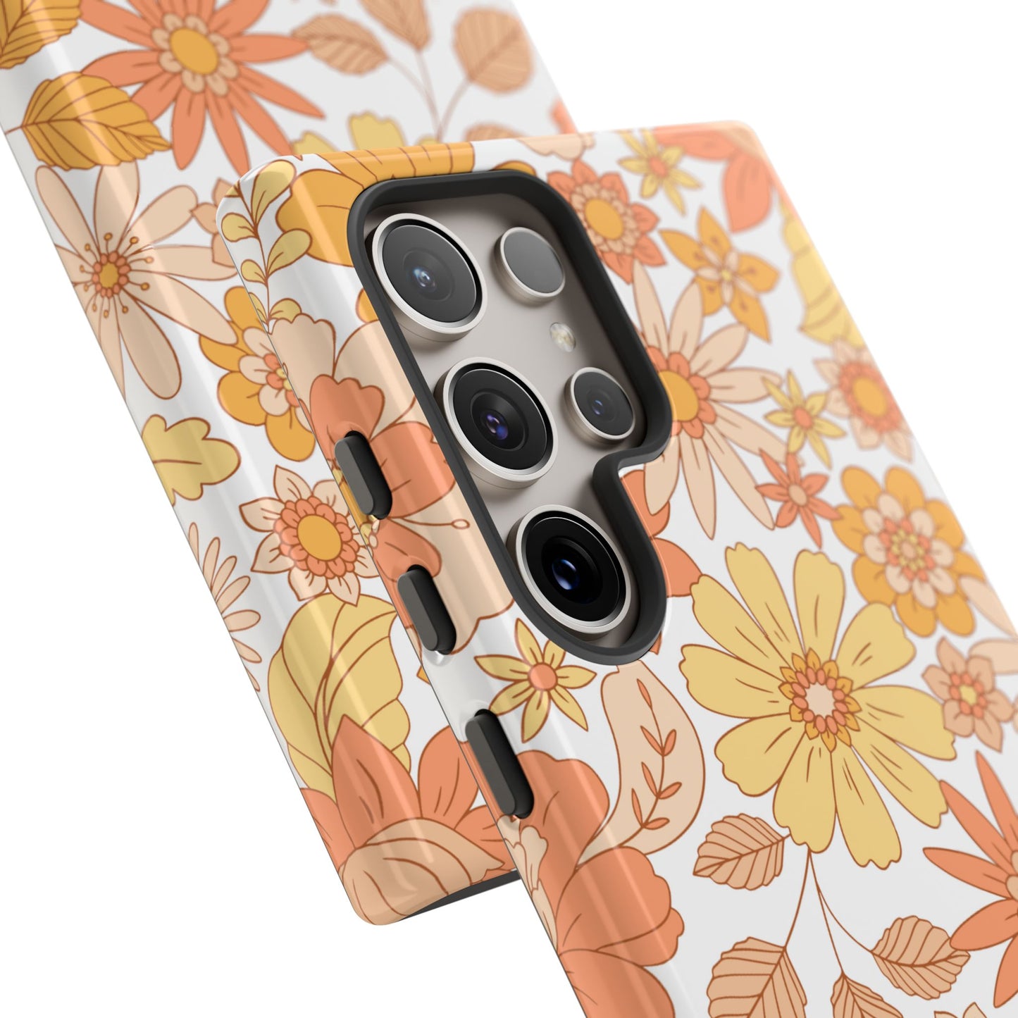 Vintage Floral Bloom Samsung Galaxy Case – Warm Orange & Yellow Retro Flower Design with Matte Finish