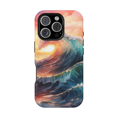 Ocean Sunrise Wave MagSafe iPhone Case – Vibrant Watercolor Wave Design