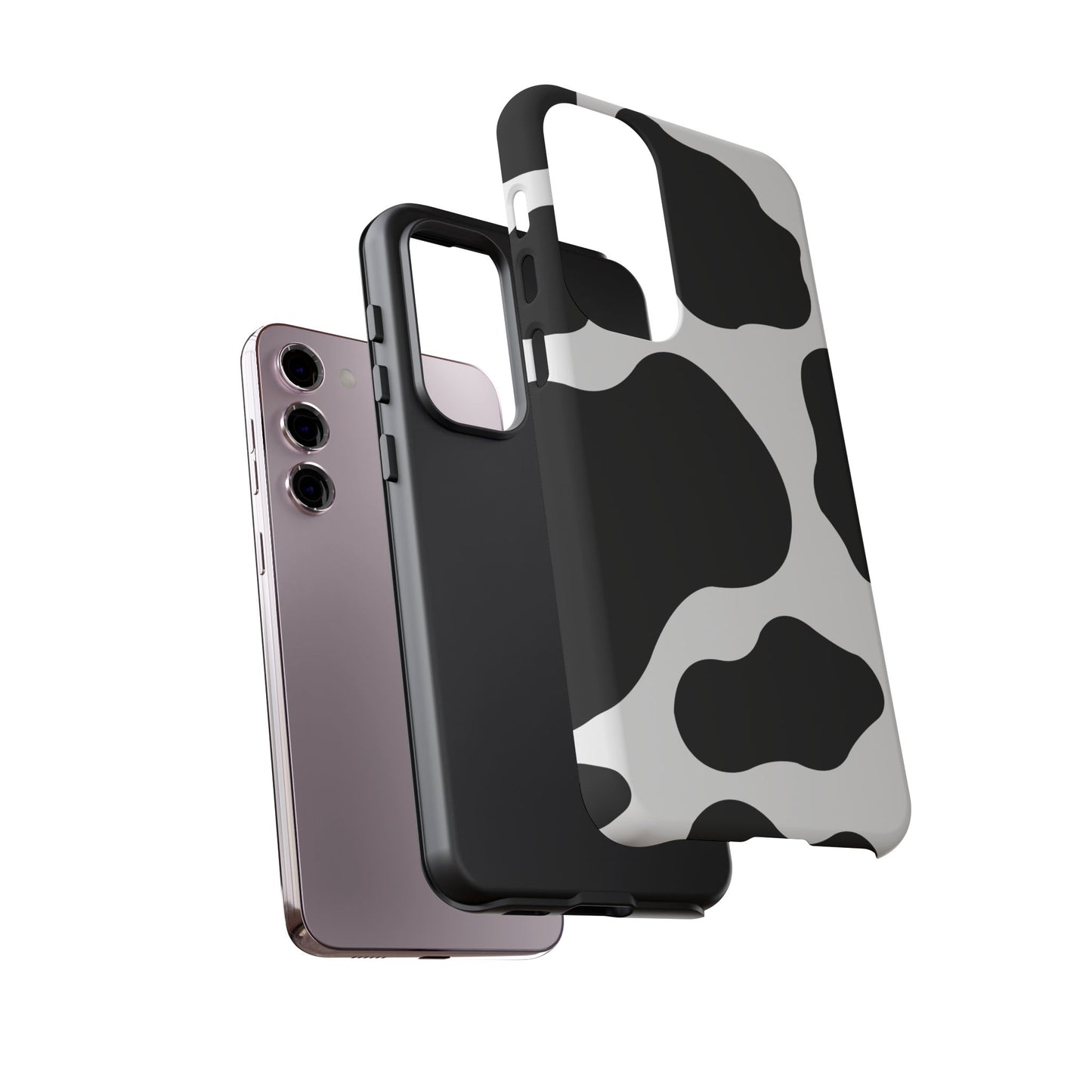 Chic Cow Print Tough Samsung Galaxy Case – Trendy Monochrome Animal Pattern with Dual-Layer Protection