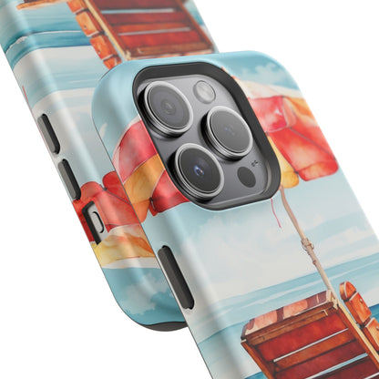 Beachfront Sunset Lounge MagSafe iPhone Case – Vibrant Watercolor Design