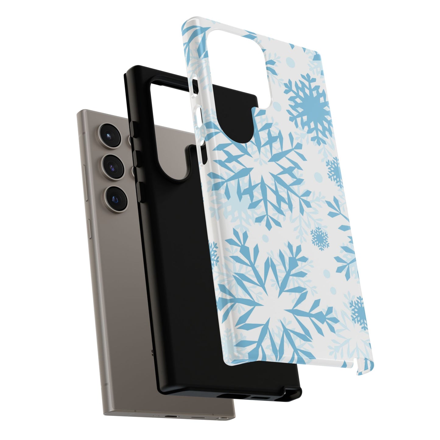 Frosty Blue Snowflakes Samsung Galaxy Case – Shockproof, Smooth Matte Finish, Dual-Layer Design