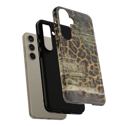 Rustic Wood and Leopard Print Tough Samsung Galaxy Case – Distressed Western Design with Dual-Layer Protection