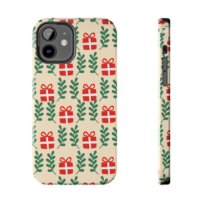 iPhone Case: Holiday Cheer – Red Gifts & Green Leaves