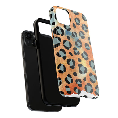 Sunset Watercolor Leopard Print Tough iPhone Case – Artistic Animal Pattern with Dual-Layer Protection