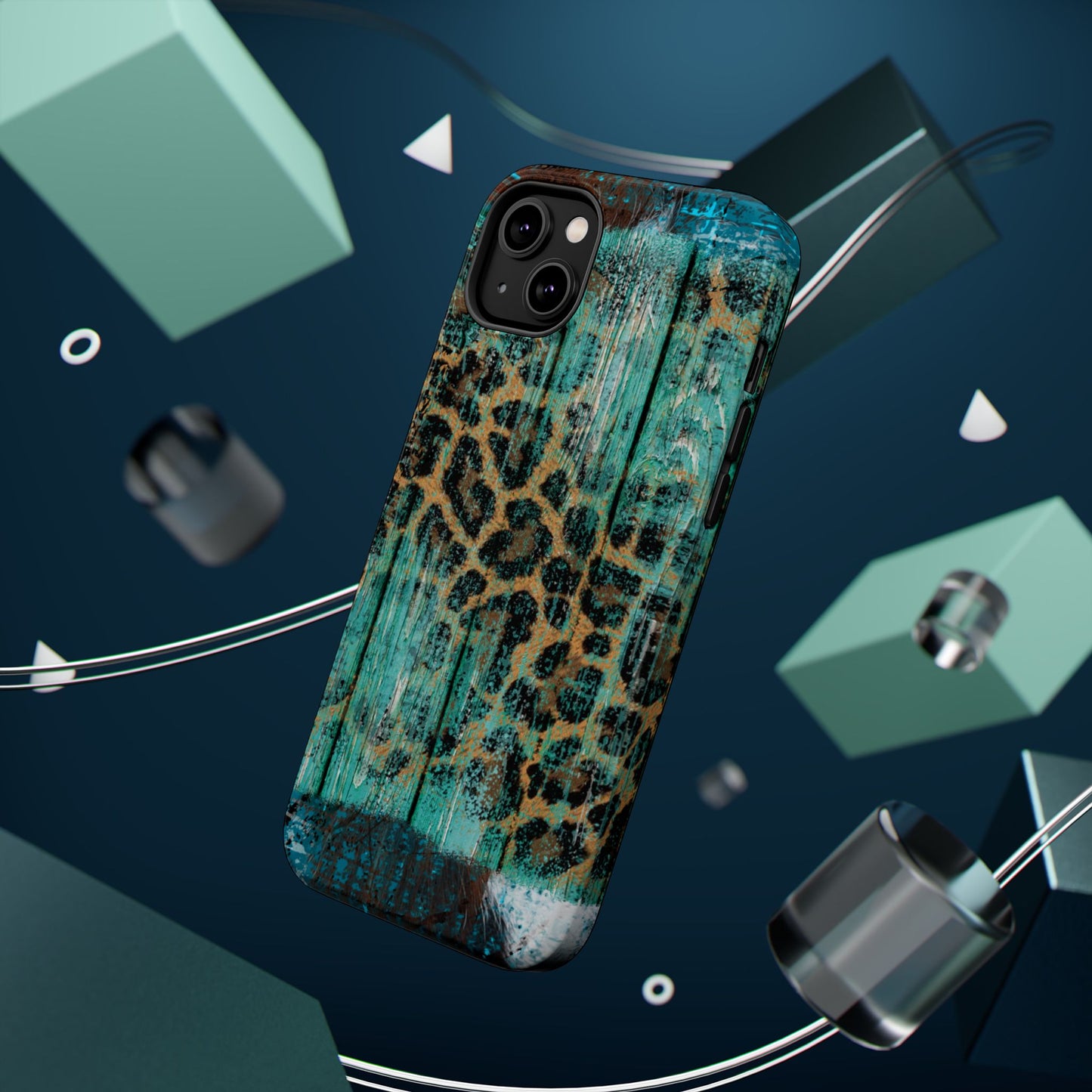 Turquoise Rustic Leopard Wood - MagSafe  iPhone Series Case