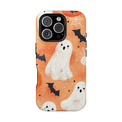 Spooky Cute Ghost MagSafe iPhone Case – Halloween Ghosts, Pumpkins, Bats & Cobwebs Design