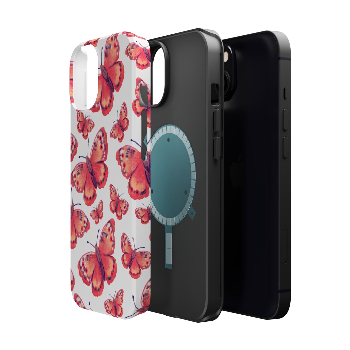 Coral Butterfly MagSafe iPhone Case – Slim, Protective Design with Bold Watercolor Print