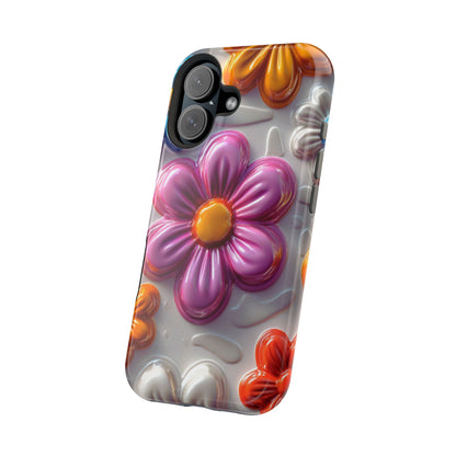 Glossy 3D Floral MagSafe iPhone Case – Colorful Flower Pattern, Durable Protection