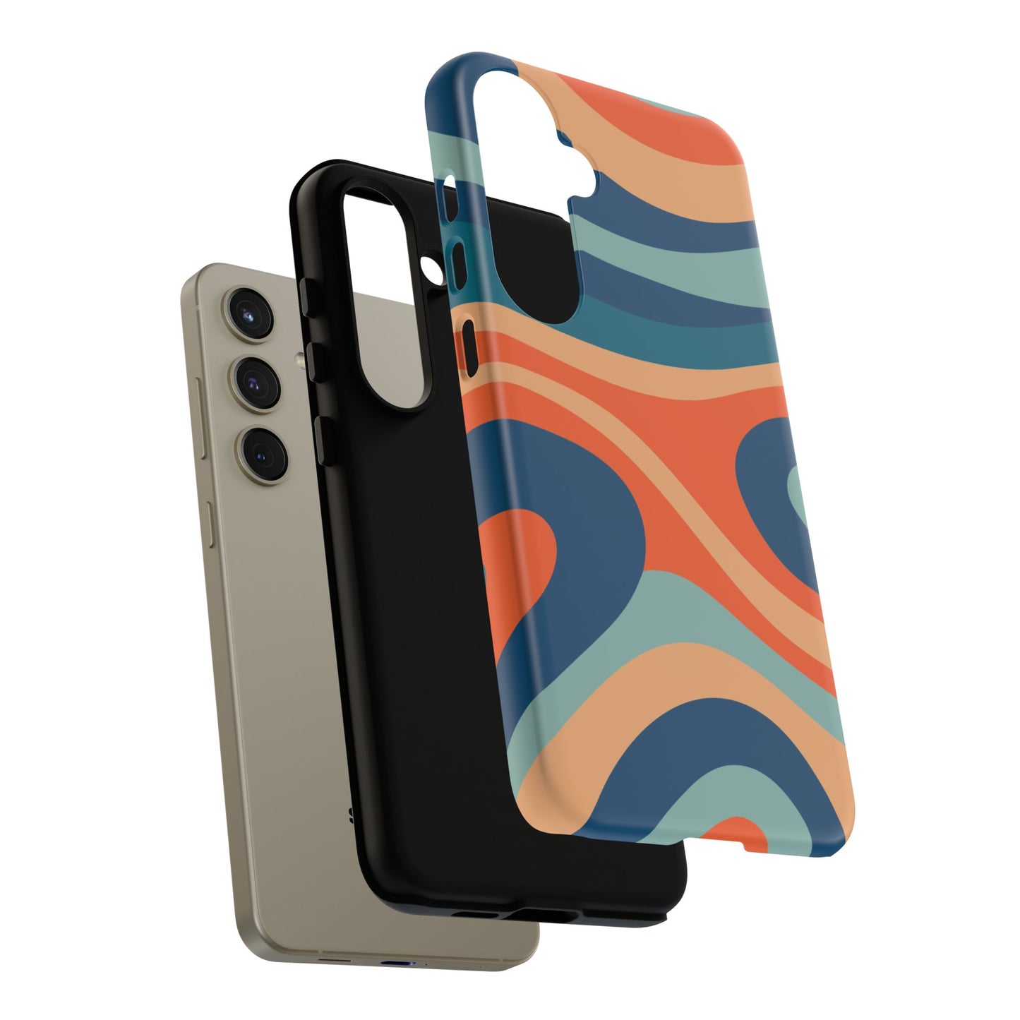 Retro Vibe Wavy Stripes Samsung Galaxy Case – 70s-Inspired in Teal, Orange, and Rust