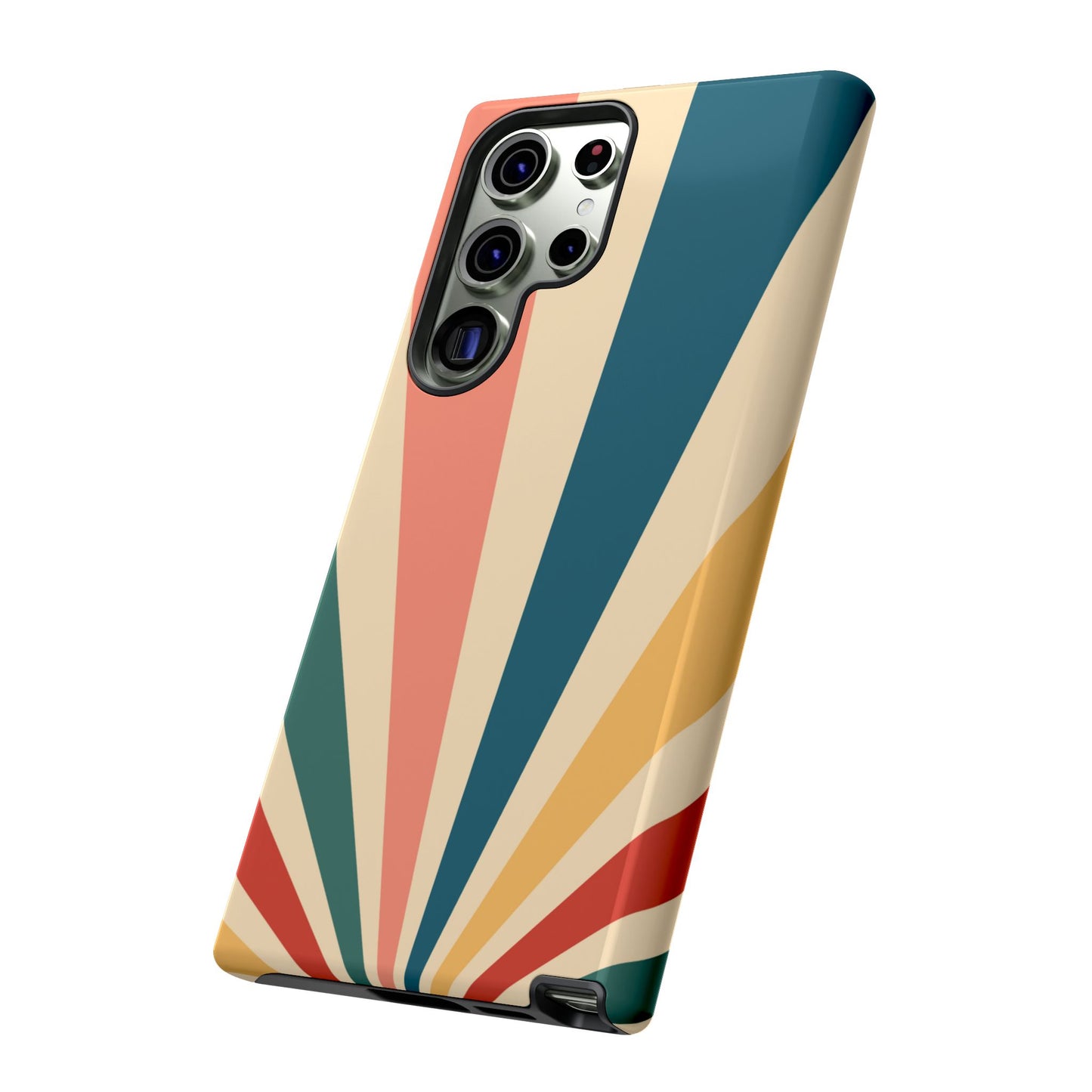 Retro Sunbeam Samsung Galaxy Case – 70s-Inspired Radiating Stripes in Coral, Teal, and Mustard