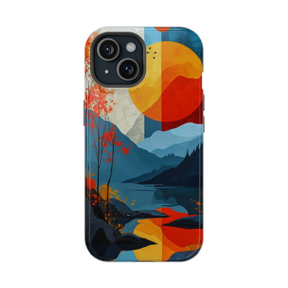 Abstract Autumn Landscape MagSafe iPhone Case – Bold Colorful Sunset Design, Dual-Layer Protection