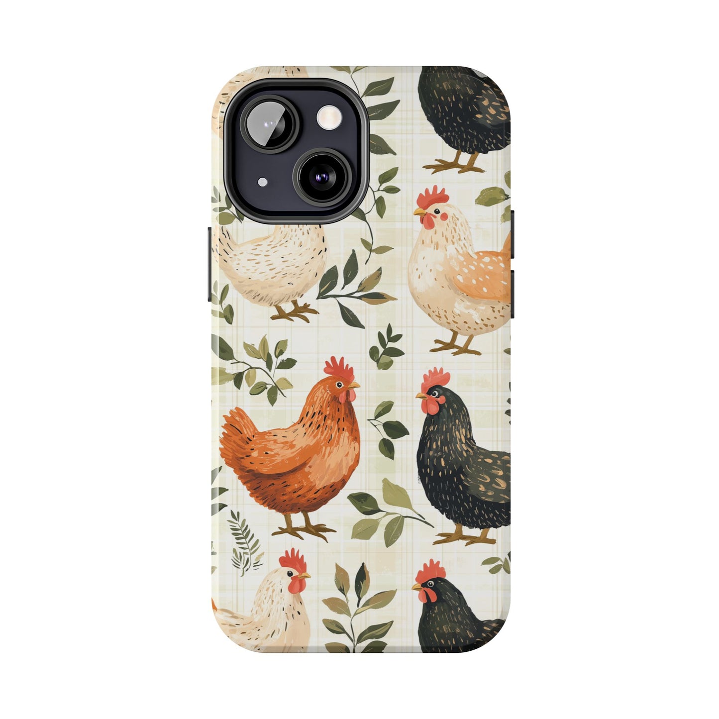 iPhone Case: Vintage Chicken Farmhouse Case – Rustic Leaves Design