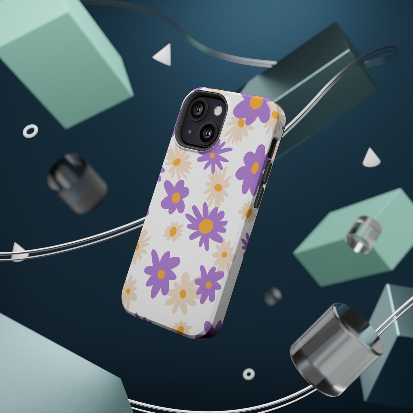 Retro Daisy Flower MagSafe iPhone Case – Pastel Purple & Cream Floral Design with Matte Finish