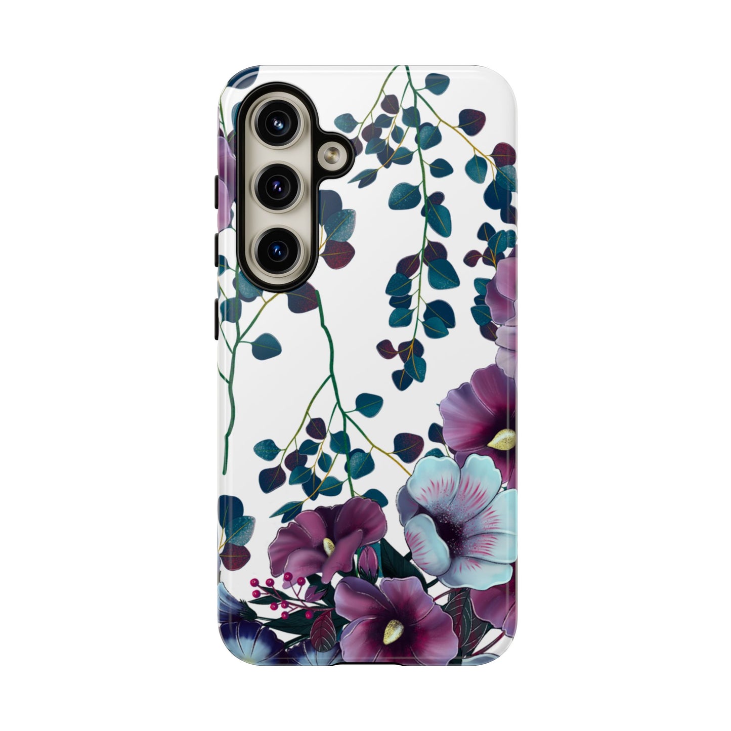 Moody Purple & Teal Floral Samsung Galaxy Series Case – Elegant Botanical Design