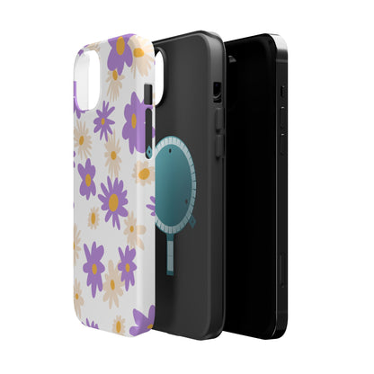 Retro Daisy Flower MagSafe iPhone Case – Pastel Purple & Cream Floral Design with Matte Finish