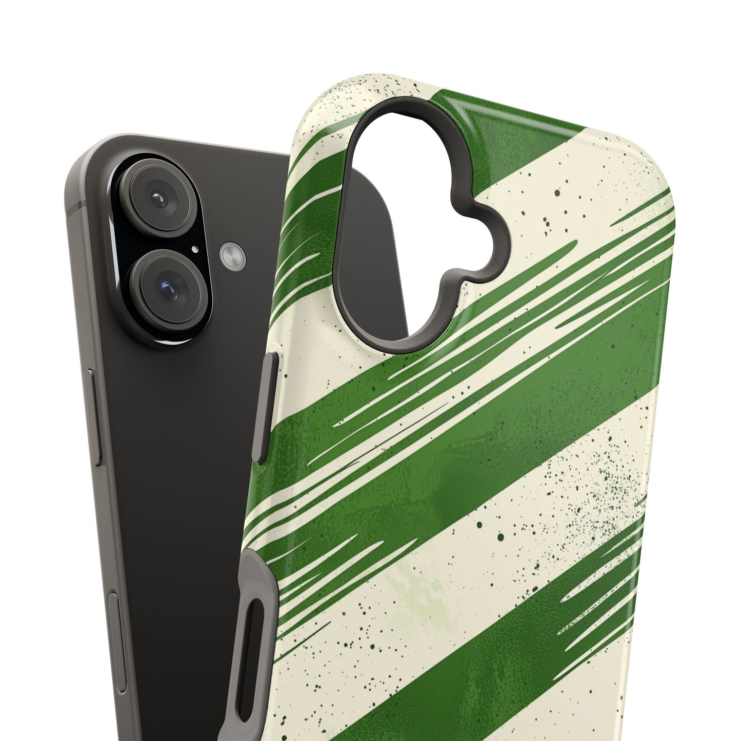 Green Stripes MagSafe iPhone Case – Bold Diagonal Brushstroke Design