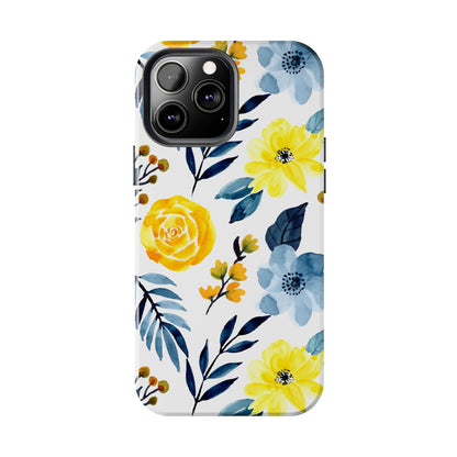 Golden Yellow & Sky Blue Floral – Watercolor Botanical iPhone Case