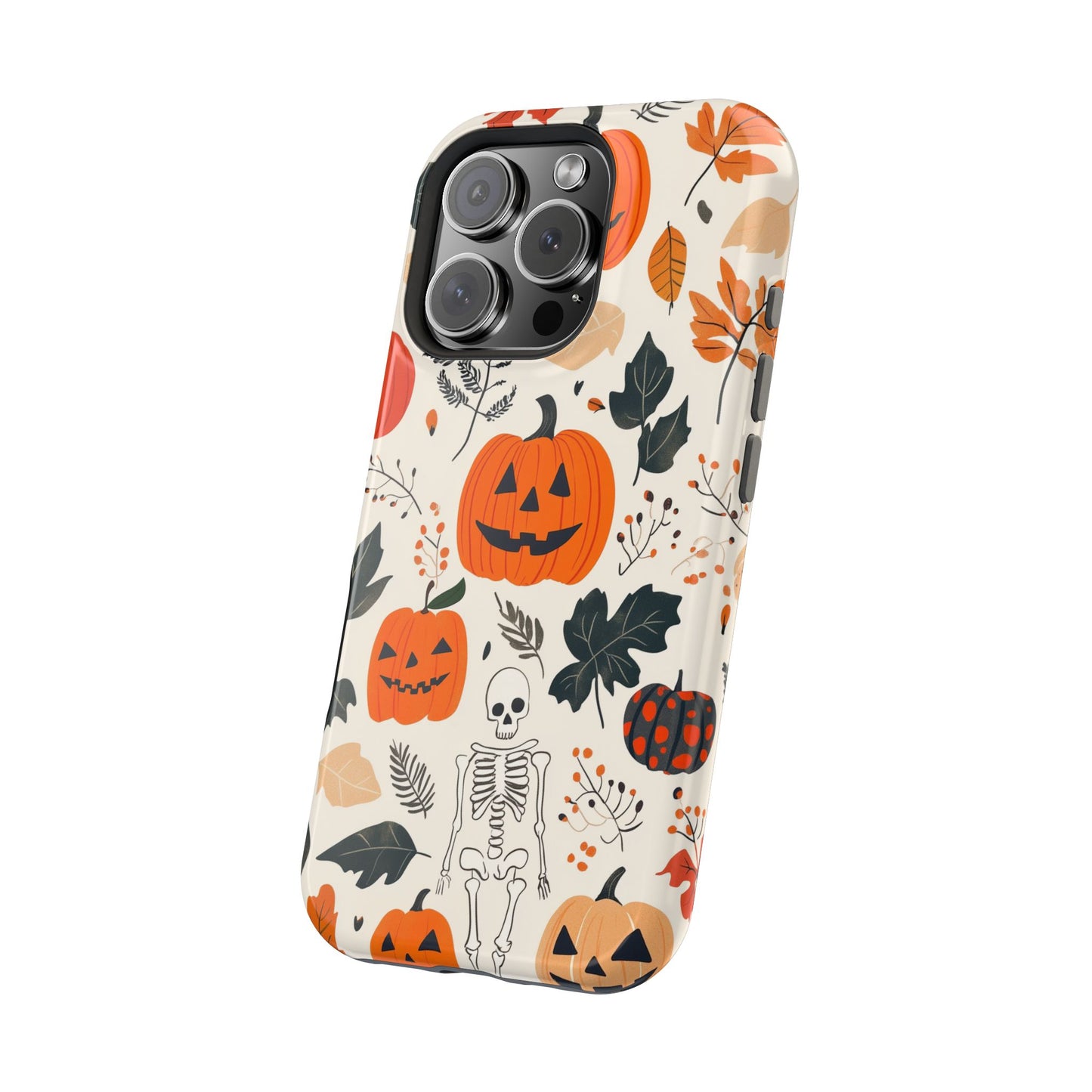 Spooky Pumpkin & Skeleton MagSafe iPhone Case – Halloween Jack-O'-Lantern Design