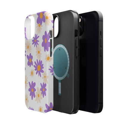 Retro Daisy Flower MagSafe iPhone Case – Pastel Purple & Cream Floral Design with Matte Finish