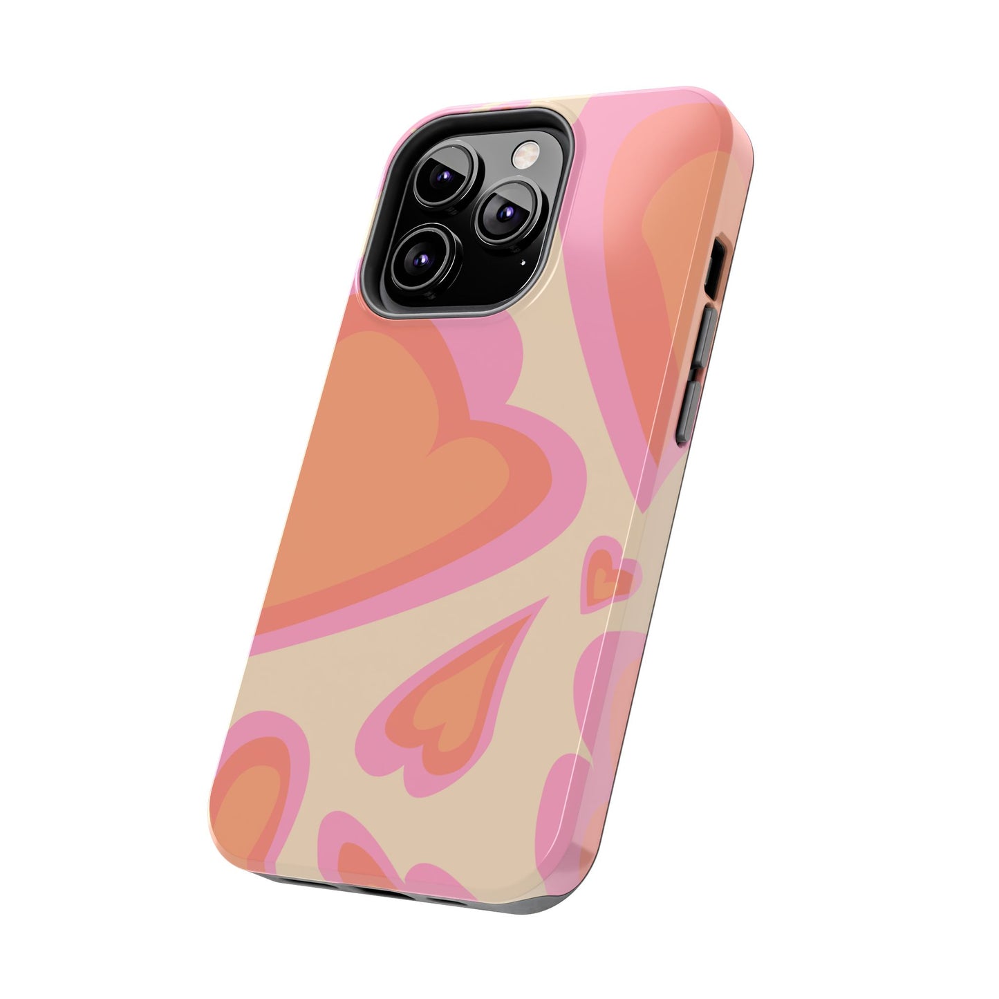 Retro Pink Hearts iPhone Case – Shock-Resistant, Matte Finish, Dual-Layer Protection