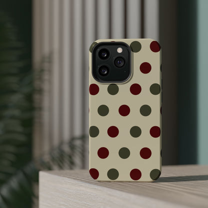 Red & Green Polka Dots on Cream – MagSafe iPhone Case