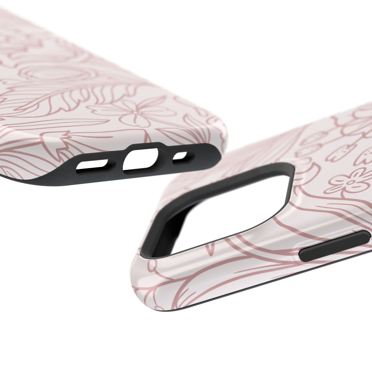 Blush Floral Line Art Tough MagSafe iPhone Case – Delicate Minimalist Design with Dual-Layer Protection