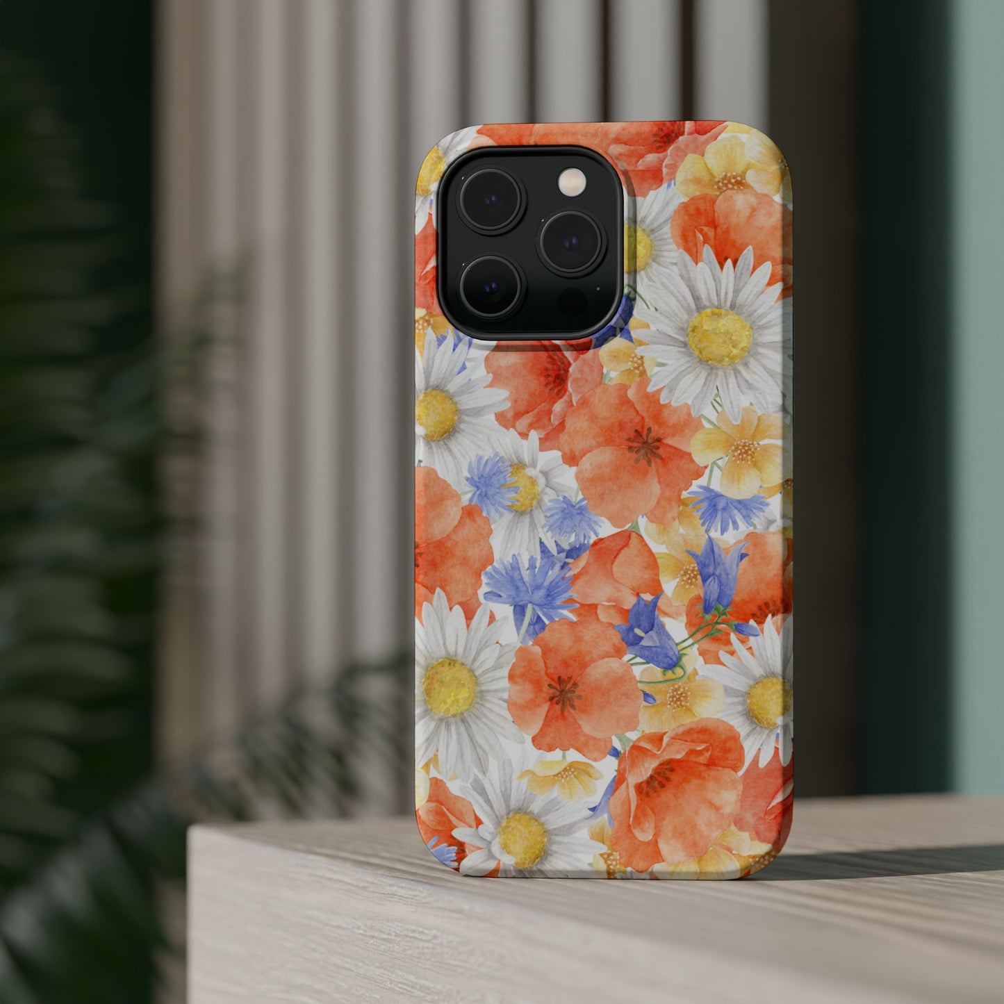 Watercolor Wildflower Pattern MagSafe iPhone Case – Durable Matte Finish with Daisy, Poppy & Cornflower Design