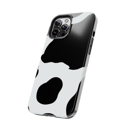 Bold Black and White Cow Print Tough iPhone Case – Modern Animal Pattern with Dual-Layer Protection