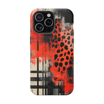 MagSafe iPhone Case: Cheetah Plaid – Red & Black Pattern