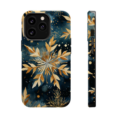 Gold Floral Snowflakes on Midnight Blue - MagSafe iPhone Series Case