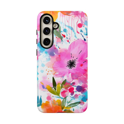 Color Splash Pink & Orange Watercolor Floral - Samsung Galaxy Case