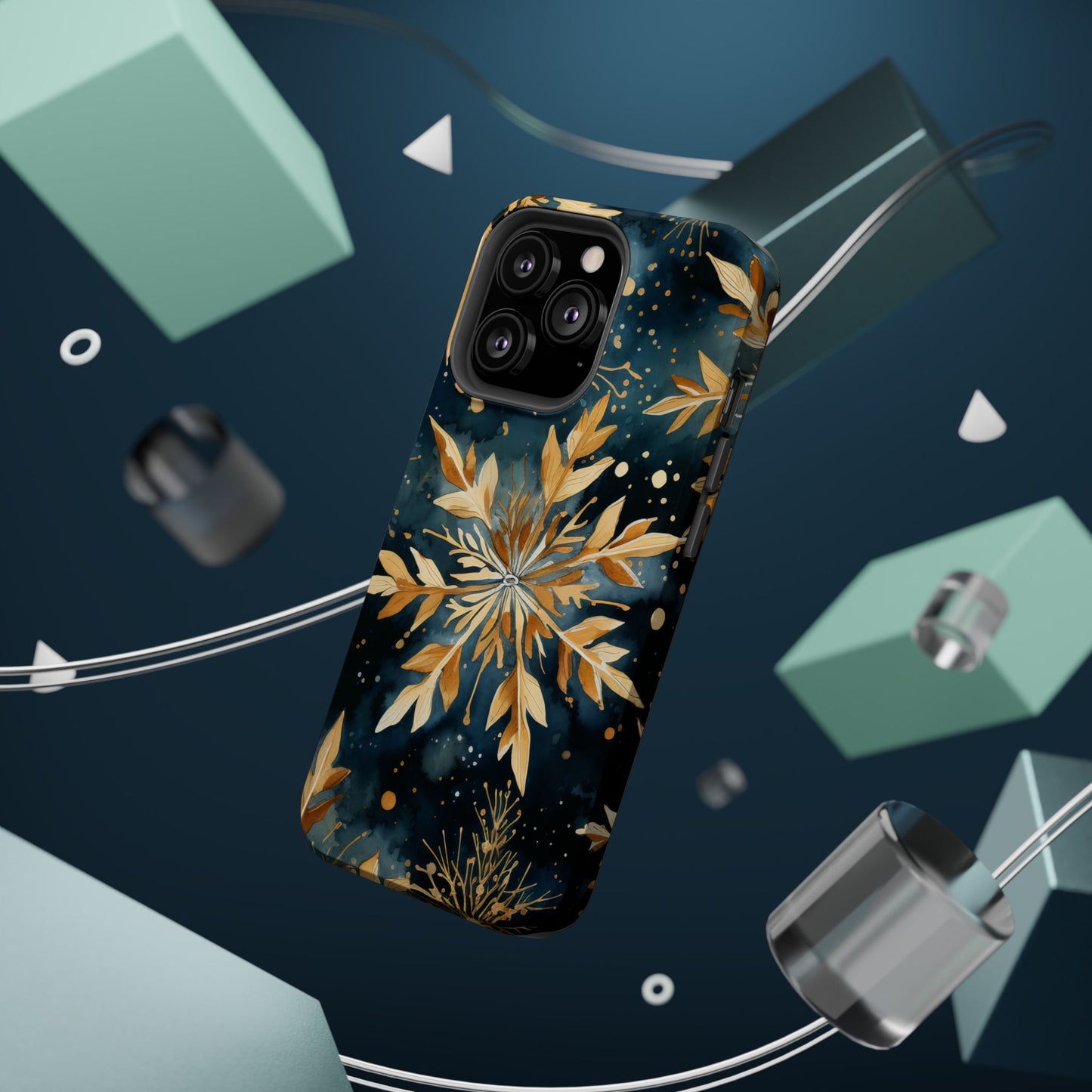 Gold Floral Snowflakes on Midnight Blue - MagSafe iPhone Series Case