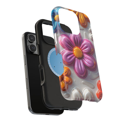 Glossy 3D Floral MagSafe iPhone Case – Colorful Flower Pattern, Durable Protection