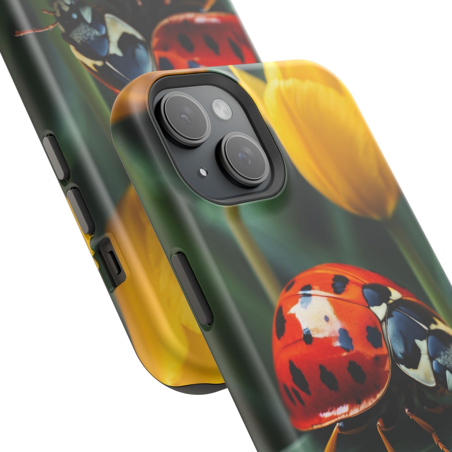 MagSafe iPhone Case: Vibrant Ladybug Amidst a Lush Yellow Flower Garden