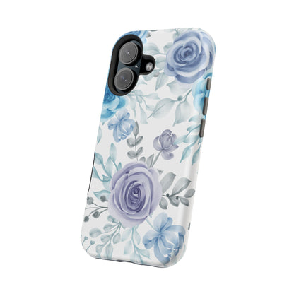 Elegant Blue & Violet Roses MagSafe Case – Artistic Floral Protection with Magnetic Charging Compatibility