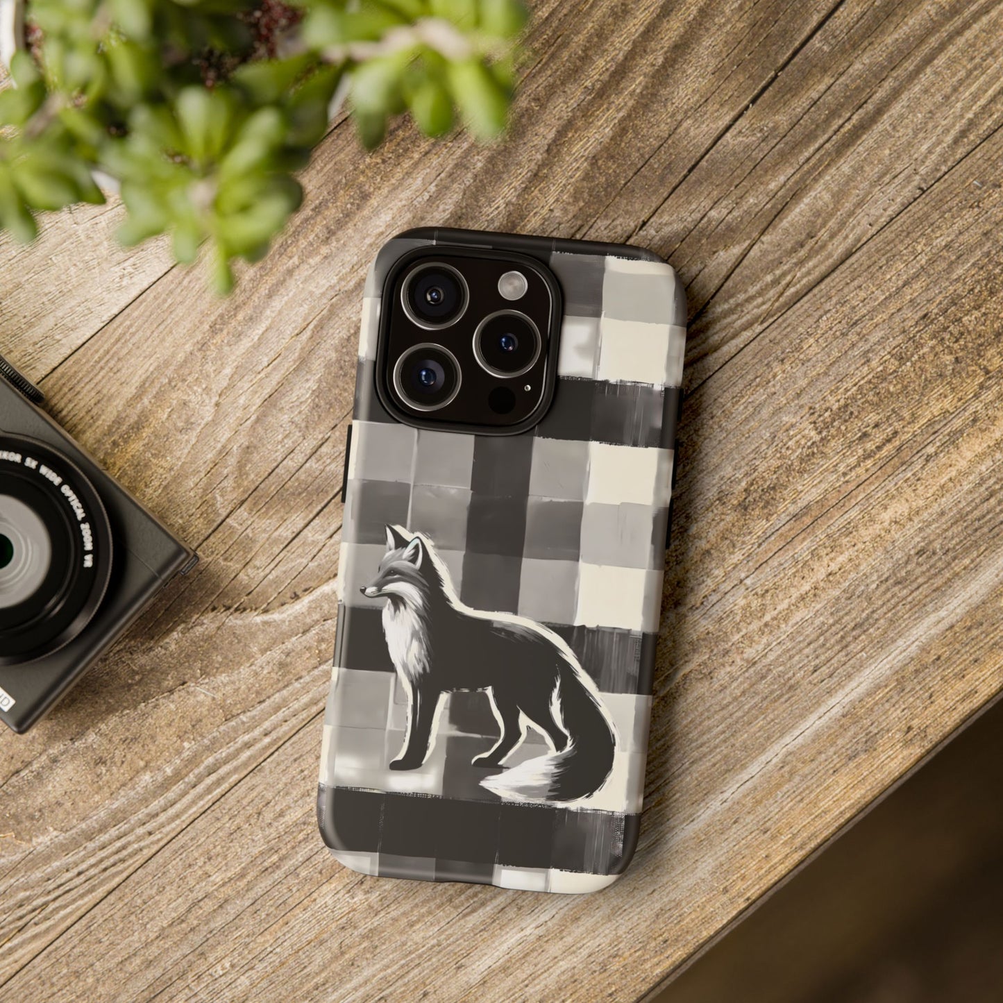 Black White Fox Phone Case - Monochrome Mystique