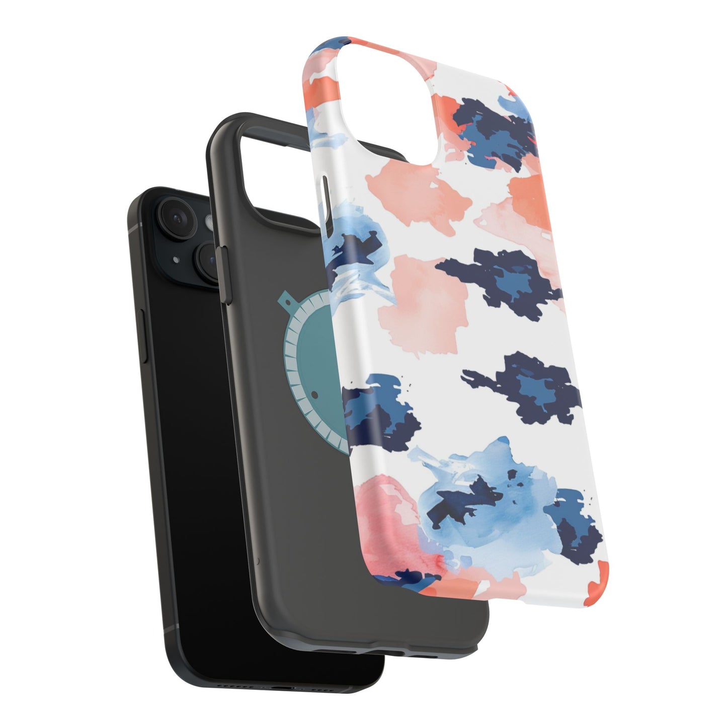 Abstract Coral & Navy Watercolor Design – MagSafe iPhone Case