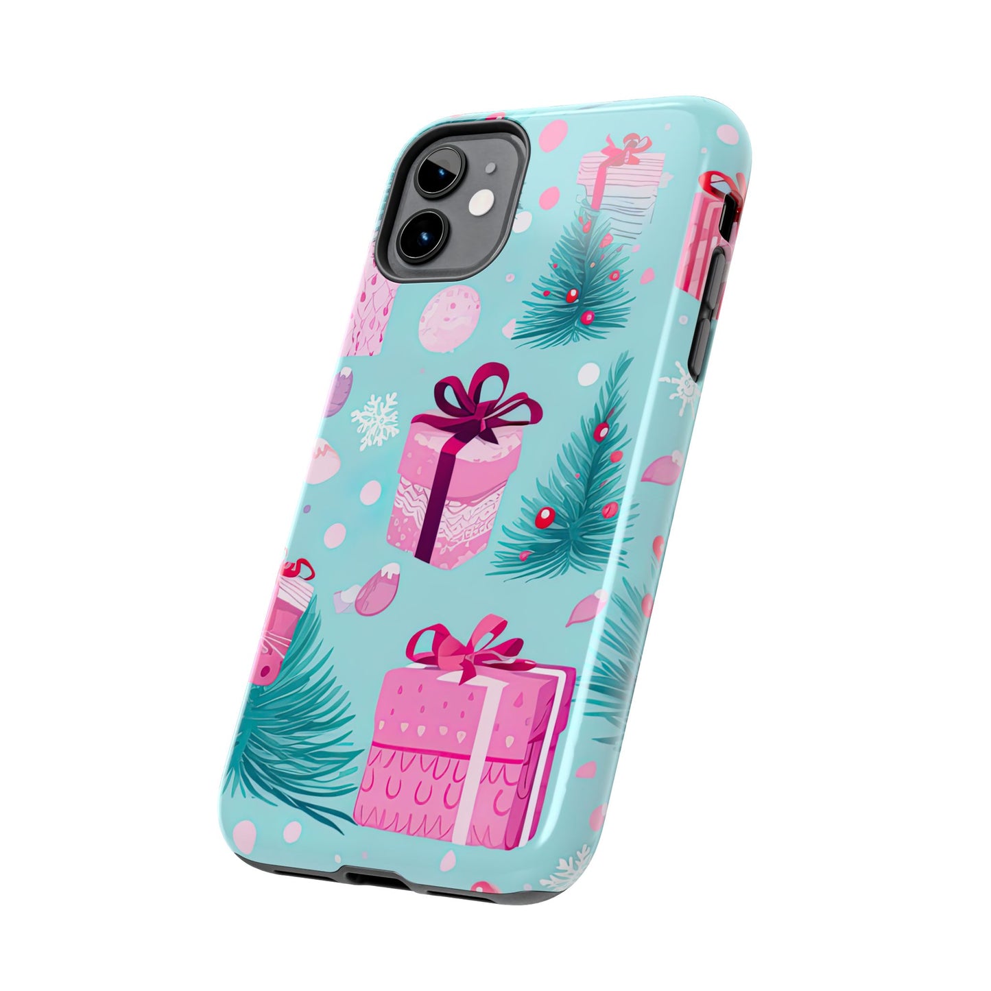 Festive Pink Christmas Gifts and Evergreen iPhone Case – Holiday Theme, Protective Cover