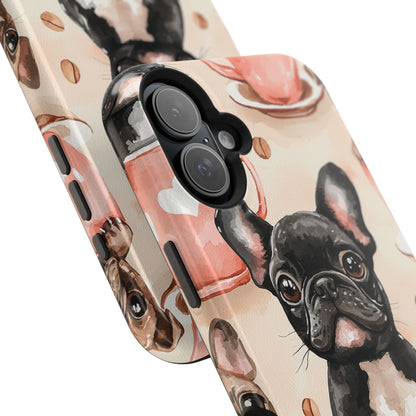 French Bulldogs in Coffee Cup MagSafe iPhone Case – Cute Dog Art, Shockproof & Slim Design