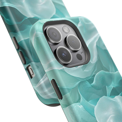 Elegant Flowing Teal Fabric MagSafe iPhone Case – Soft Waves Design